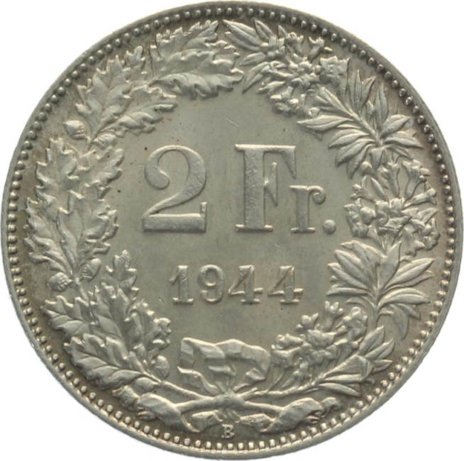 2 Franken 1944 B - fast unzirkuliert